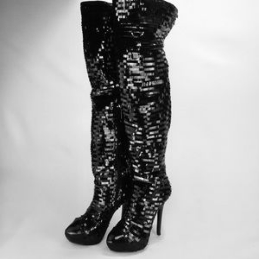 DEREON OVER THE KNEE SEQUIN BOOTS